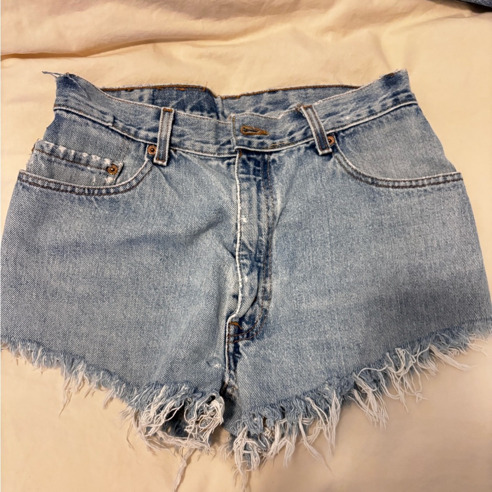 Levi's Light Blue Frayed Denim Shorts